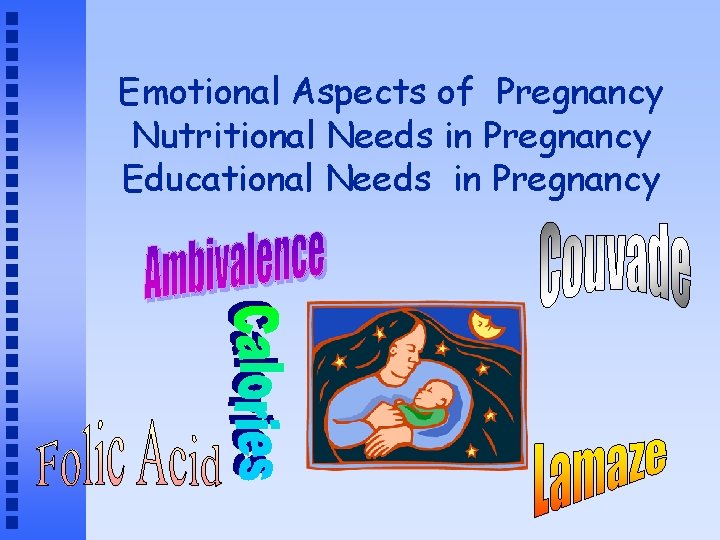 Emotional Aspects of Pregnancy Nutritional Needs in Pregnancy Educational Needs in Pregnancy 