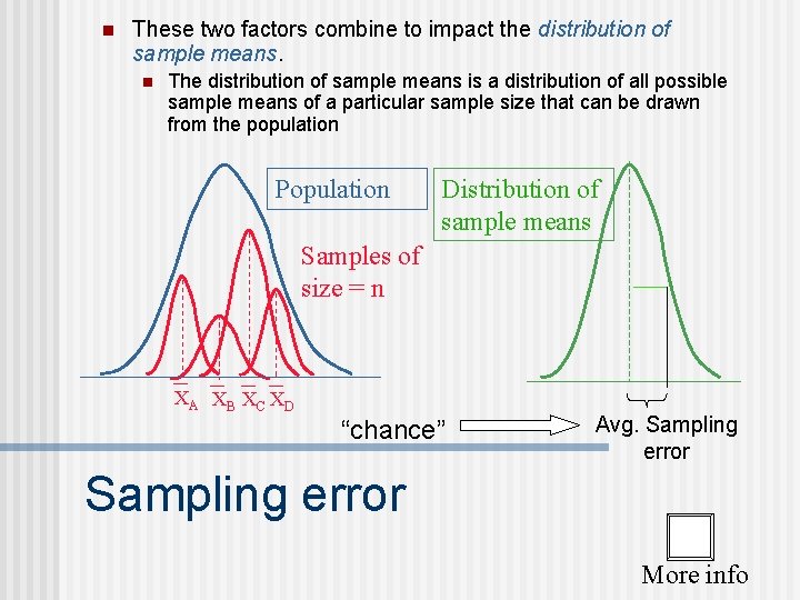 n These two factors combine to impact the distribution of sample means. n The