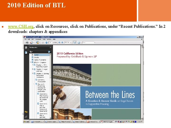 2010 Edition of BTL n www. CSH. org, click on Resources, click on Publications,