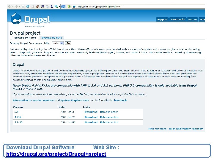 Download Drupal Software Web Site : http: //drupal. org/project/Drupal+project 