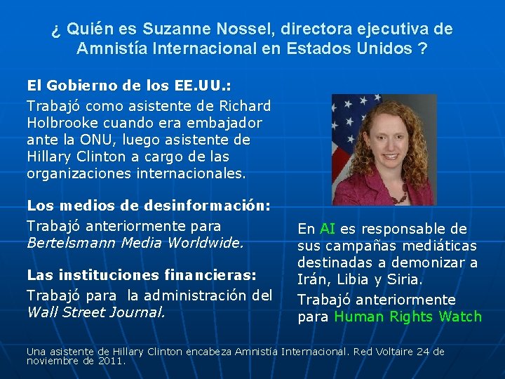 ¿ Quién es Suzanne Nossel, directora ejecutiva de Amnistía Internacional en Estados Unidos ?