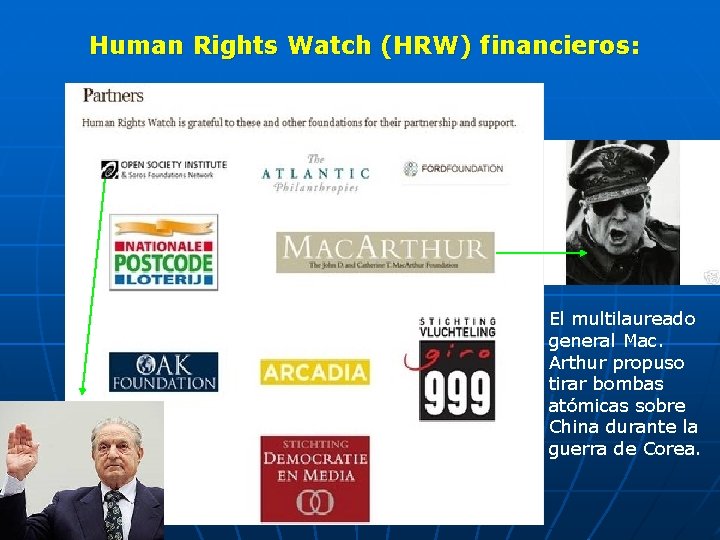  Human Rights Watch (HRW) financieros: El multilaureado general Mac. Arthur propuso tirar bombas