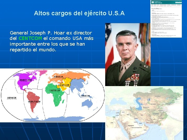 Altos cargos del ejército U. S. A General Joseph P. Hoar ex director del