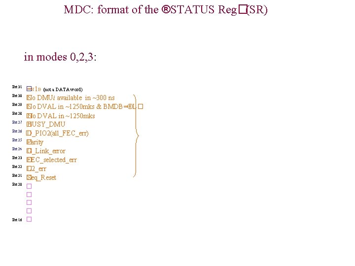 MDC: format of the ®STATUS Reg�(SR) in modes 0, 2, 3: Bit 31 Bit
