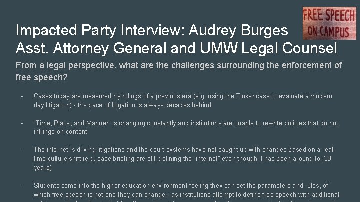 Impacted Party Interview: Audrey Burges Asst. Attorney General and UMW Legal Counsel From a Impacted Party Interview: Audrey Burges Asst. Attorney General and UMW Legal Counsel From a