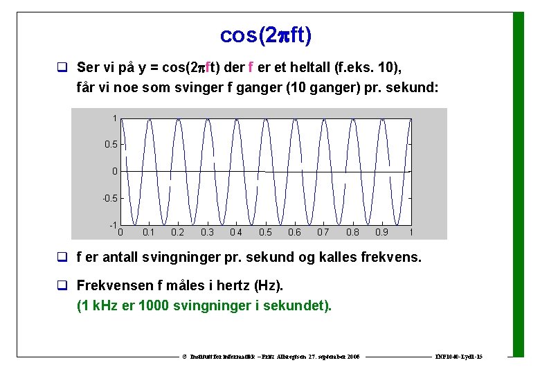 cos(2 ft) q Ser vi på y = cos(2 ft) der f er et