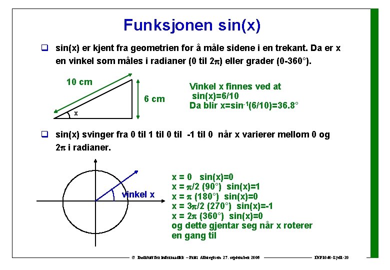 Funksjonen sin(x) q sin(x) er kjent fra geometrien for å måle sidene i en