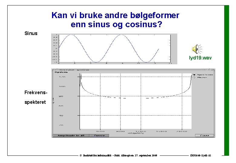 Kan vi bruke andre bølgeformer enn sinus og cosinus? Sinus lyd 19. wav Frekvensspekteret