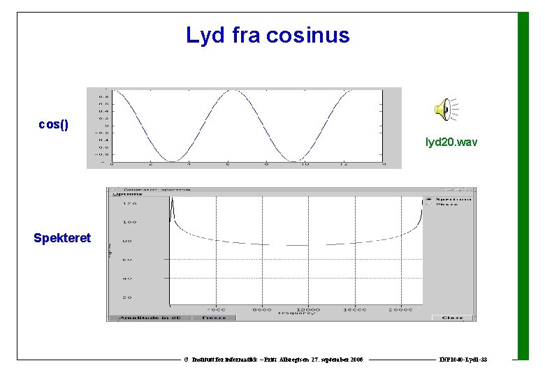 Lyd fra cosinus cos() lyd 20. wav Spekteret © Institutt for informatikk – Fritz