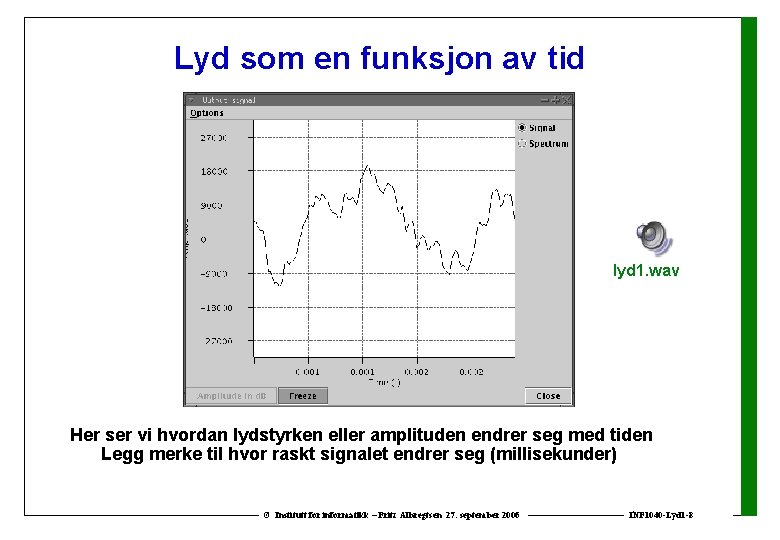 Lyd som en funksjon av tid lyd 1. wav Her ser vi hvordan lydstyrken