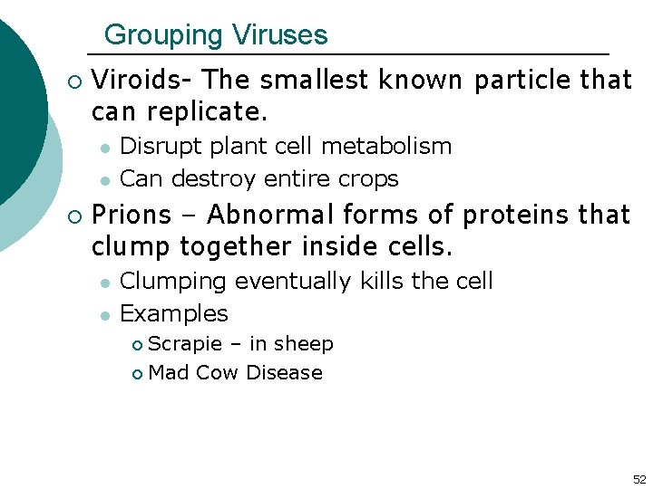 Grouping Viruses ¡ Viroids- The smallest known particle that can replicate. l l ¡