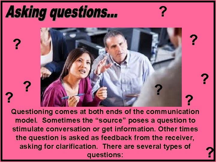 ? ? ? ? ? Questioning comes at both ends of the communication model.