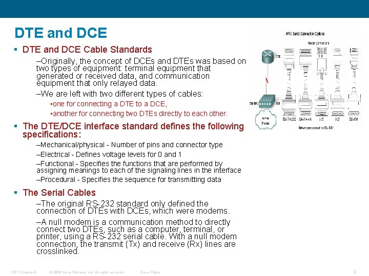 DTE and DCE § DTE and DCE Cable Standards –Originally, the concept of DCEs