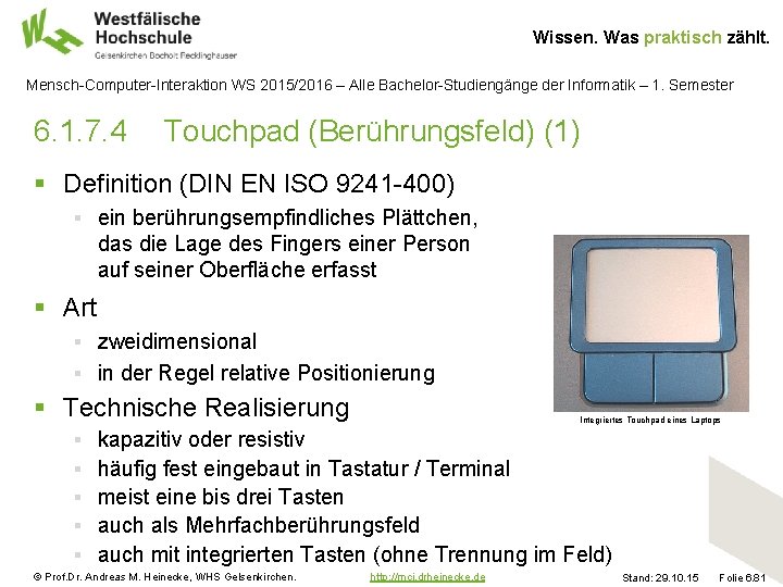 Wissen. Was praktisch zählt. Mensch-Computer-Interaktion WS 2015/2016 – Alle Bachelor-Studiengänge der Informatik – 1.