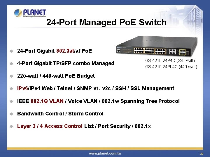 24 -Port Managed Po. E Switch u 24 -Port Gigabit 802. 3 at/af Po.