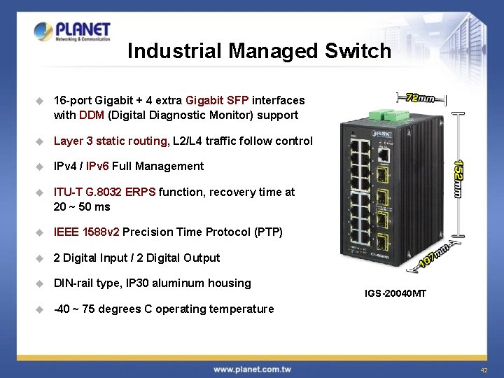 Industrial Managed Switch u 16 -port Gigabit + 4 extra Gigabit SFP interfaces with