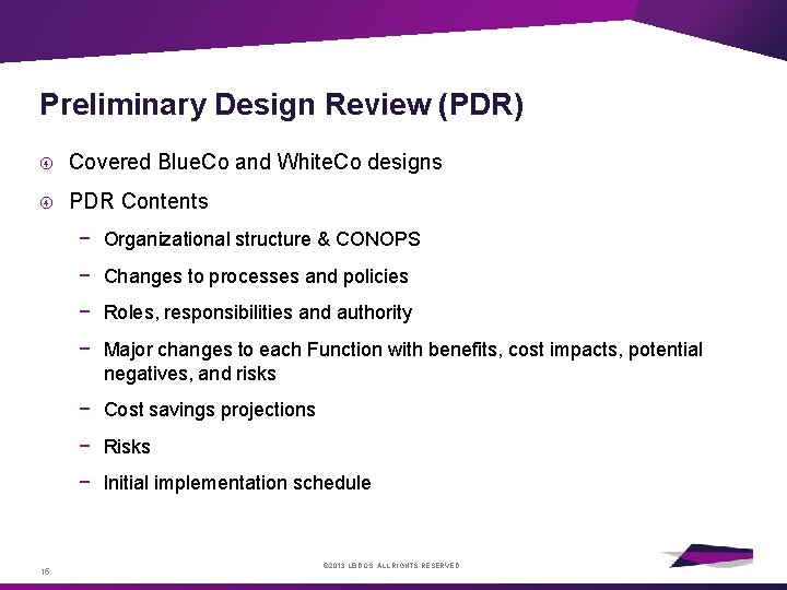 Preliminary Design Review (PDR) Covered Blue. Co and White. Co designs PDR Contents −