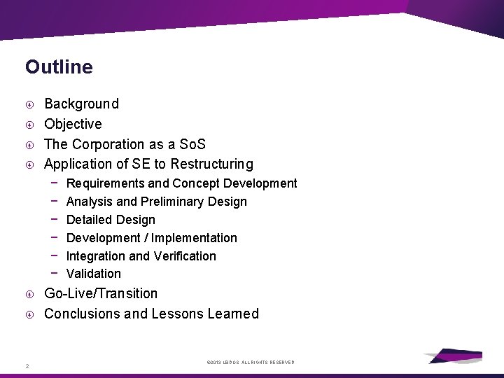 Outline Background Objective The Corporation as a So. S Application of SE to Restructuring