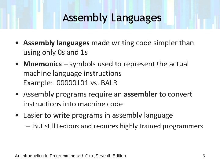 Assembly Languages • Assembly languages made writing code simpler than using only 0 s