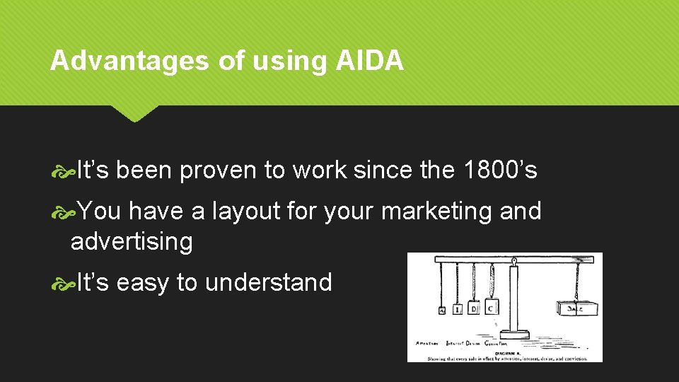 Advantages of using AIDA It’s been proven to work since the 1800’s You have