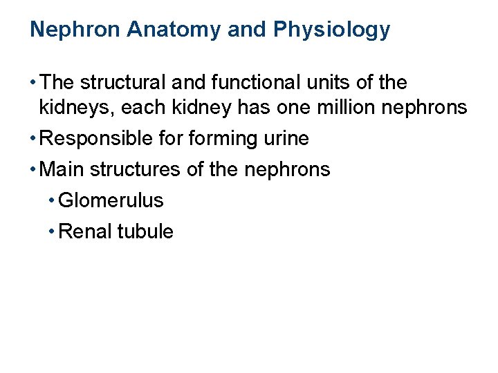 Nephron Anatomy and Physiology • The structural and functional units of the kidneys, each