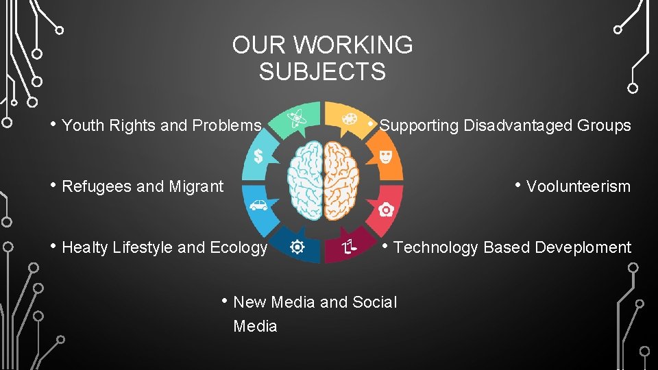 OUR WORKING SUBJECTS • Youth Rights and Problems • Supporting Disadvantaged Groups • Refugees