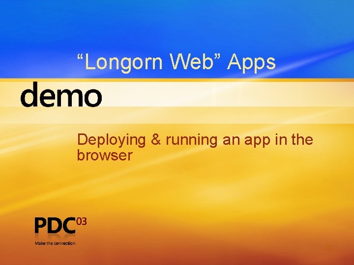 “Longorn Web” Apps Deploying & running an app in the browser 20 