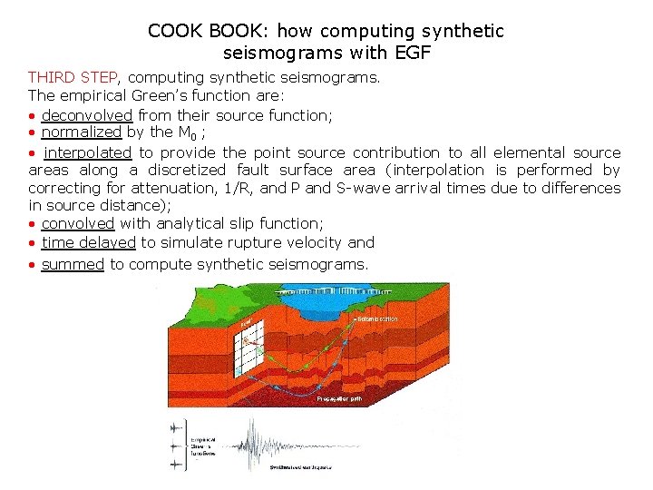 COOK BOOK: how computing synthetic seismograms with EGF THIRD STEP, computing synthetic seismograms. The