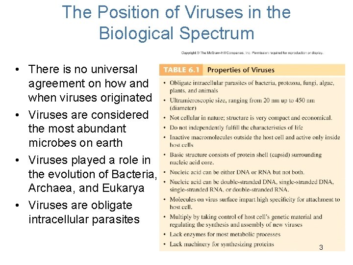 The Position of Viruses in the Biological Spectrum • There is no universal agreement