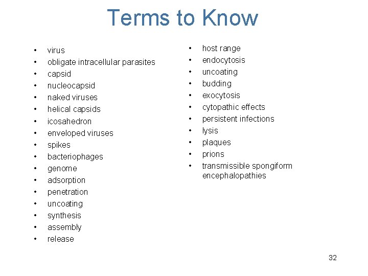 Terms to Know • • • • • host range virus • endocytosis obligate