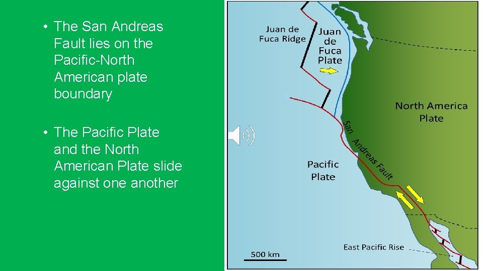  • The San Andreas Fault lies on the Pacific-North American plate boundary •