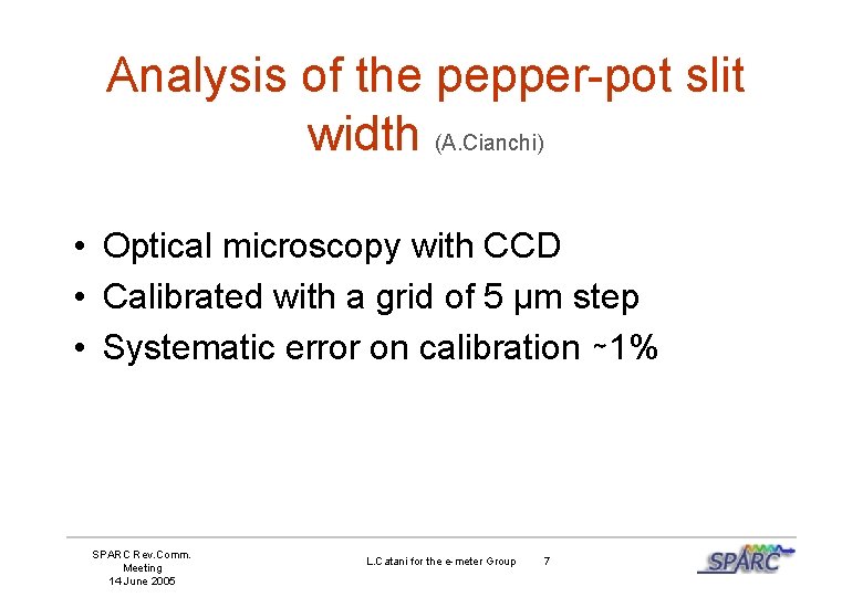 Analysis of the pepper-pot slit width (A. Cianchi) • Optical microscopy with CCD •