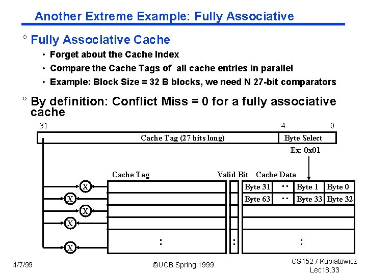 Another Extreme Example: Fully Associative ° Fully Associative Cache • Forget about the Cache