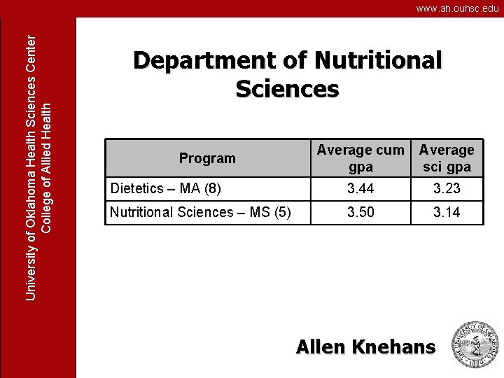 University of Oklahoma Health Sciences Center College of Allied Health www. ah. ouhsc. edu