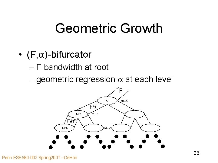Geometric Growth • (F, )-bifurcator – F bandwidth at root – geometric regression at Geometric Growth • (F, )-bifurcator – F bandwidth at root – geometric regression at