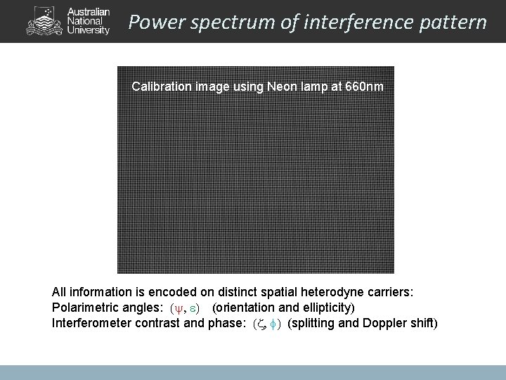 Power spectrum of interference pattern Calibration image using Neon lamp at 660 nm -f+2