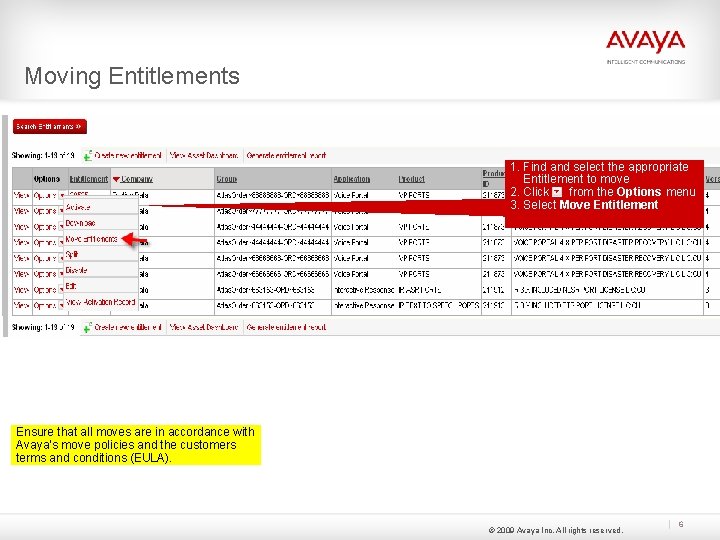 Moving Entitlements 1. Find and select the appropriate Entitlement to move 2. Click from