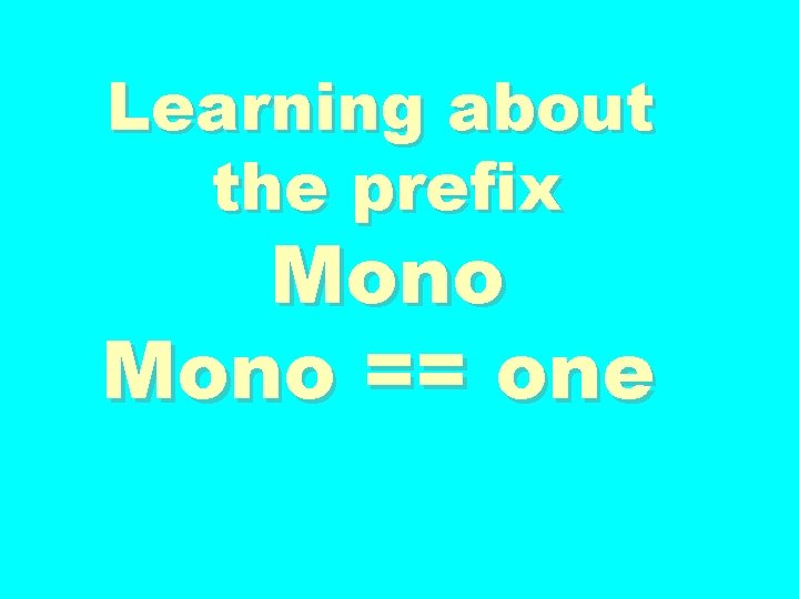 Learning about the prefix Mono == one 