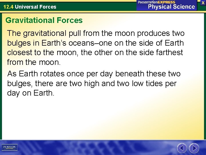 12. 4 Universal Forces Gravitational Forces The gravitational pull from the moon produces two