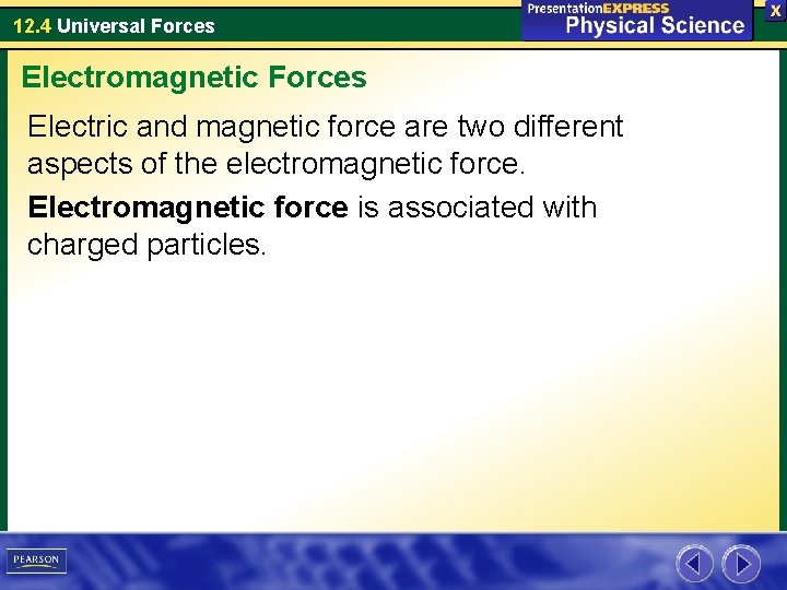 12. 4 Universal Forces Electromagnetic Forces Electric and magnetic force are two different aspects