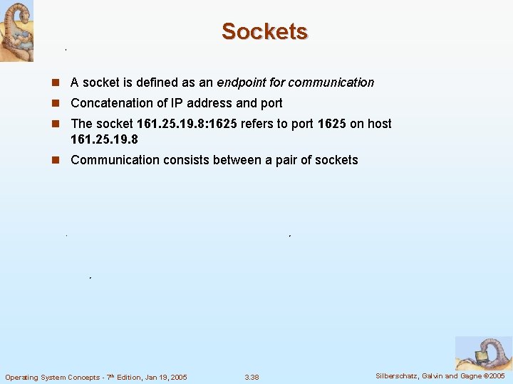 Sockets n A socket is defined as an endpoint for communication n Concatenation of