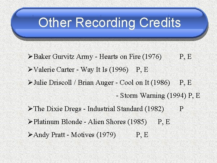 Other Recording Credits ØBaker Gurvitz Army - Hearts on Fire (1976) ØValerie Carter -