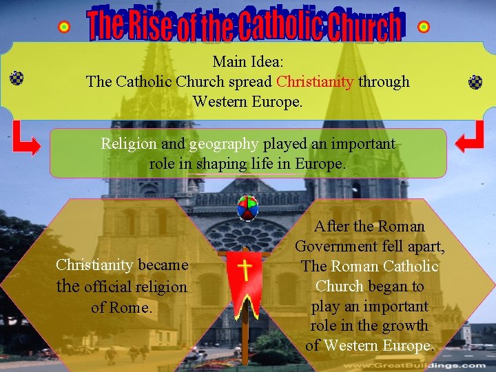 Main Idea: The Catholic Church spread Christianity through Western Europe. Religion and geography played Main Idea: The Catholic Church spread Christianity through Western Europe. Religion and geography played