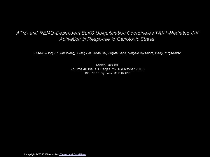 ATM- and NEMO-Dependent ELKS Ubiquitination Coordinates TAK 1 -Mediated IKK Activation in Response to