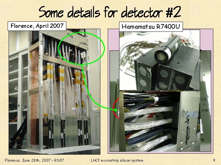 Some details for detector #2 Florence, April 2007 Hamamatsu R 7400 U W +