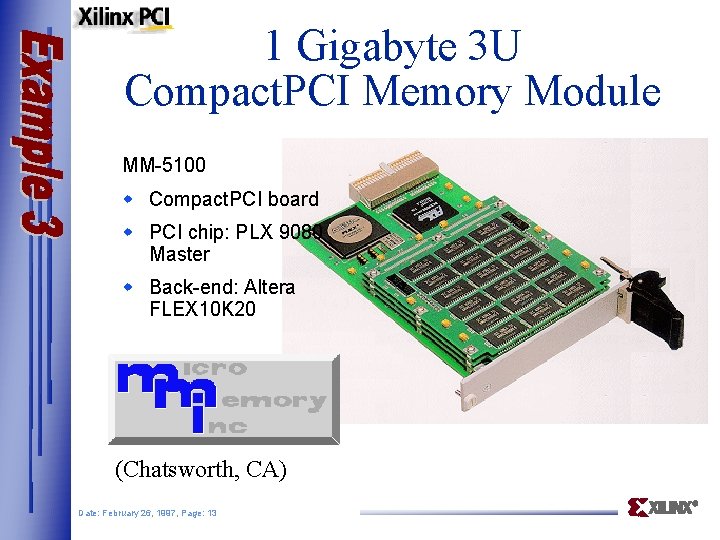 1 Gigabyte 3 U Compact. PCI Memory Module MM-5100 w Compact. PCI board w