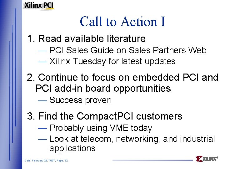 Call to Action I 1. Read available literature — PCI Sales Guide on Sales