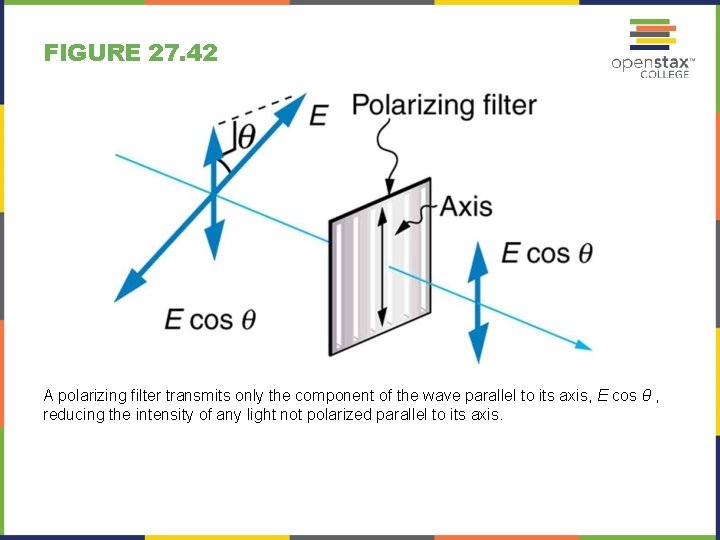 FIGURE 27. 42 A polarizing filter transmits only the component of the wave parallel