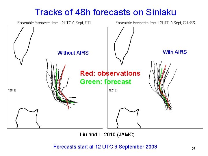 Tracks of 48 h forecasts on Sinlaku CTRL run: Assimilate radiosonde, satellite cloud winds,