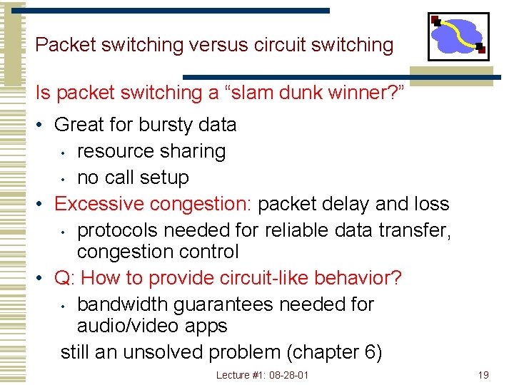 Packet switching versus circuit switching Is packet switching a “slam dunk winner? ” •